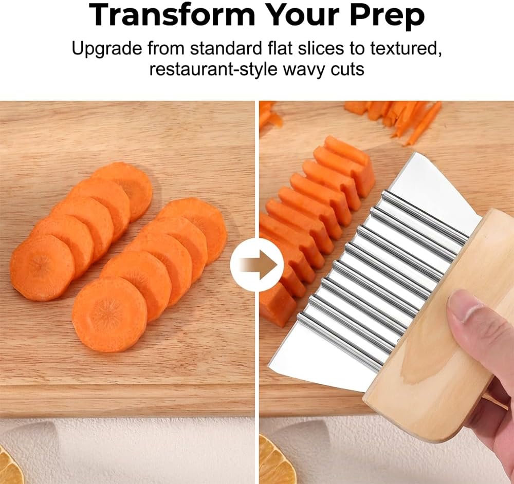 Large Crinkle Cutter French Fry Cutter, Stainless Steel Wavy Slicer with Comfortable Handle, 2026 New Wavy Chopper for Potatoes, Carrots, Vegetables & Fruits 1PC