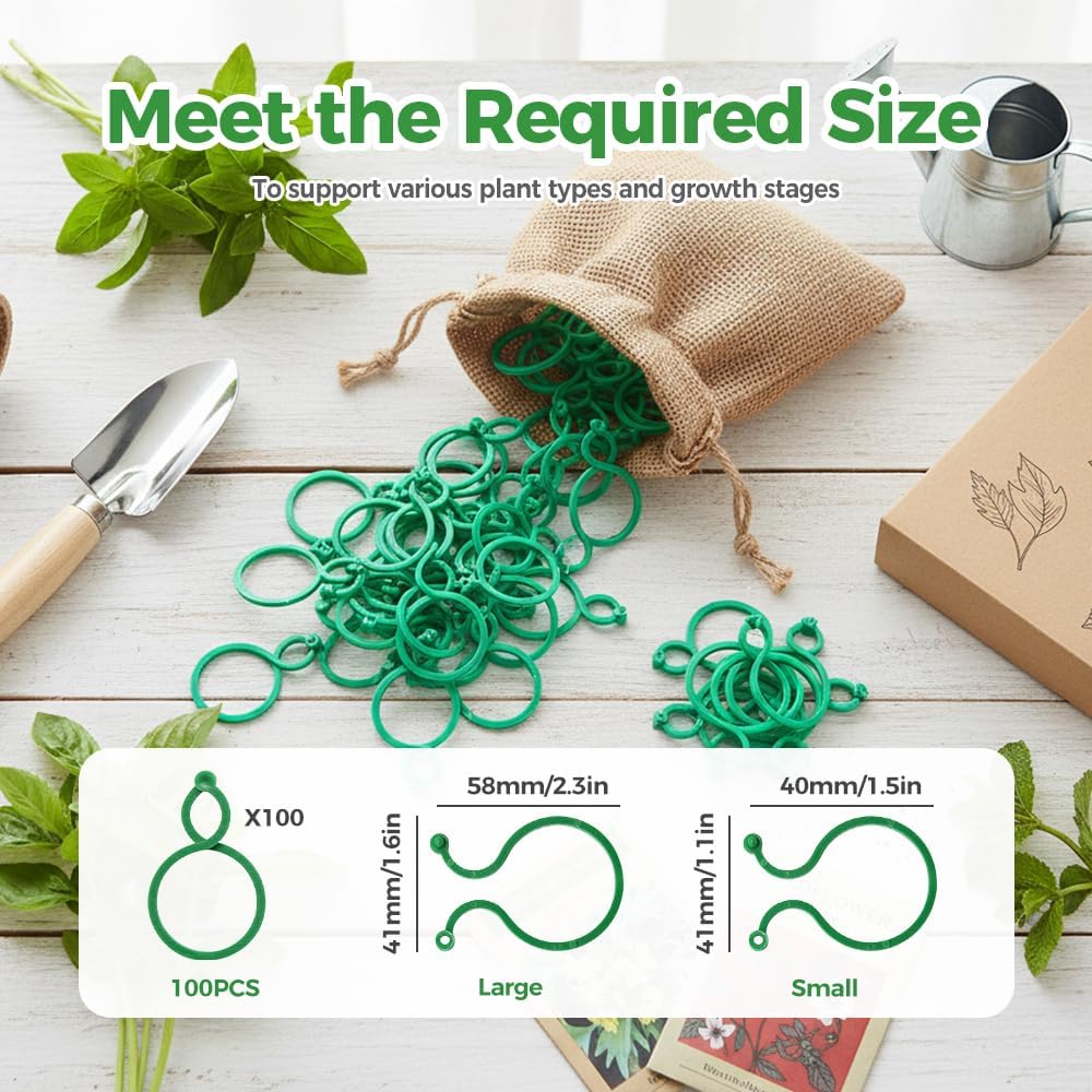 Plant Support Clips for Climbing Plants, Reable Garden Plant Support Plastic Clips for Tomatoes, Vines & Climbing Plants, Plant Fixing Clips for Vegetables, Fruits & Flowers 100, Green Large