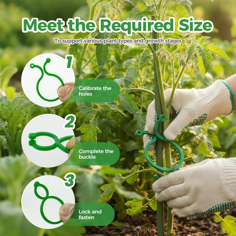 Plant Support Clips for Climbing Plants, Reable Garden Plant Support Plastic Clips for Tomatoes, Vines & Climbing Plants, Plant Fixing Clips for Vegetables, Fruits & Flowers 100, Green Large