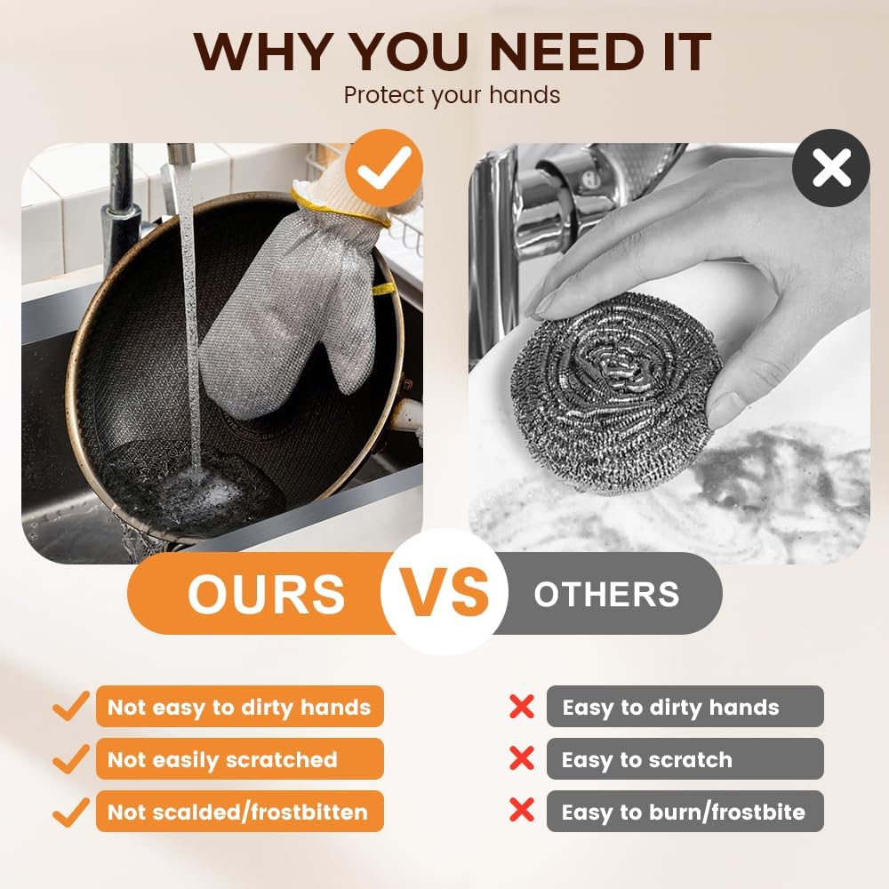 Steel Wire Dishwashing Glove, Glove for Kitchen Cleaning, Reable Scrub Gloves