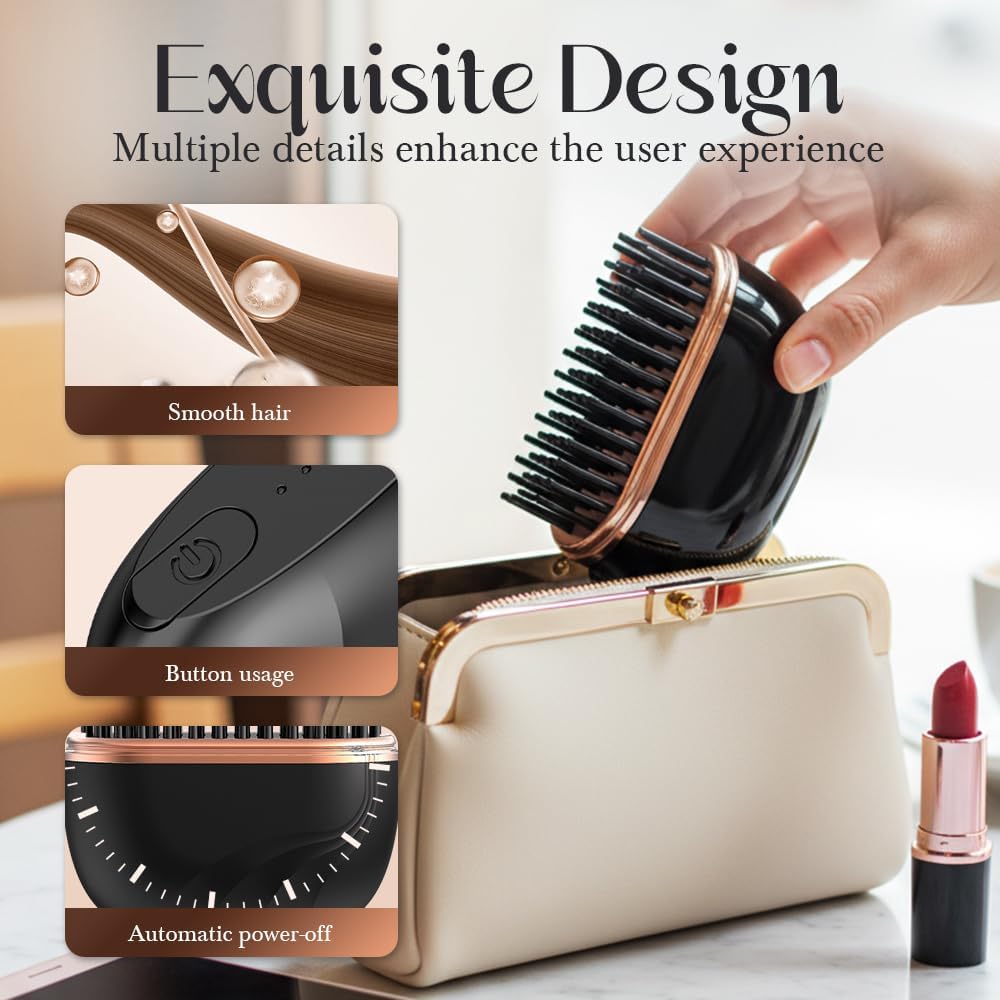 Mini Hair Straightener, Rechargeable & Cordless 3-Temp Hot Brh, Portable Styler for Smoothing, Volumizing & Straightening, Perfect for Travel, Home, On-The-Go Pink