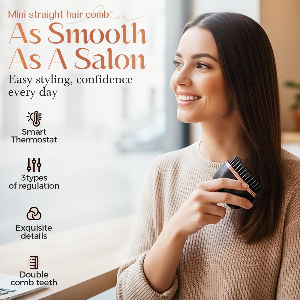 Mini Hair Straightener, Rechargeable & Cordless 3-Temp Hot Brh, Portable Styler for Smoothing, Volumizing & Straightening, Perfect for Travel, Home, On-The-Go Pink
