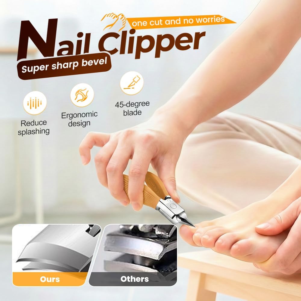 Wide Jaw Opening Anti-Splash Slanted Nail Clipper, Curved Blades for Ingrown & Thick Nails, Ergonomic Fingernail Toenail Clippers for Home e Comb