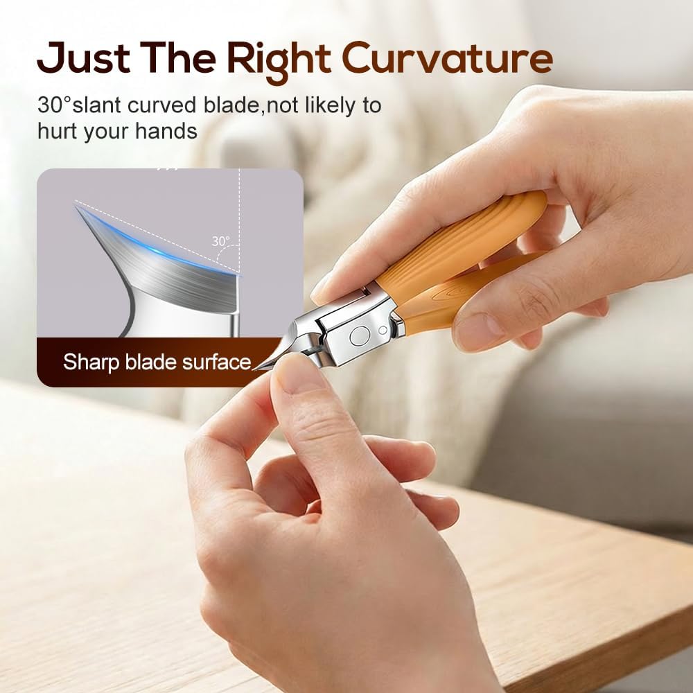 Wide Jaw Opening Anti-Splash Slanted Nail Clipper, Curved Blades for Ingrown & Thick Nails, Ergonomic Fingernail Toenail Clippers for Home e Comb