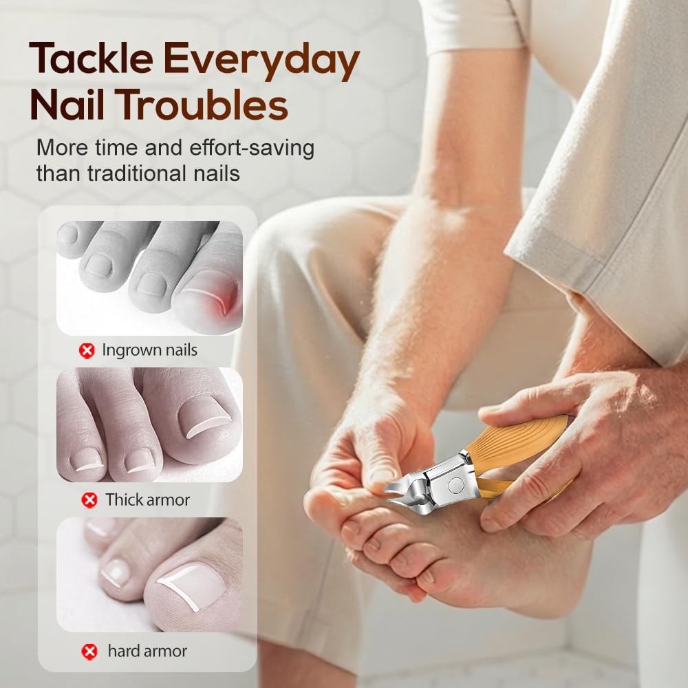 Wide Jaw Opening Anti-Splash Slanted Nail Clipper, Curved Blades for Ingrown & Thick Nails, Ergonomic Fingernail Toenail Clippers for Home e Comb