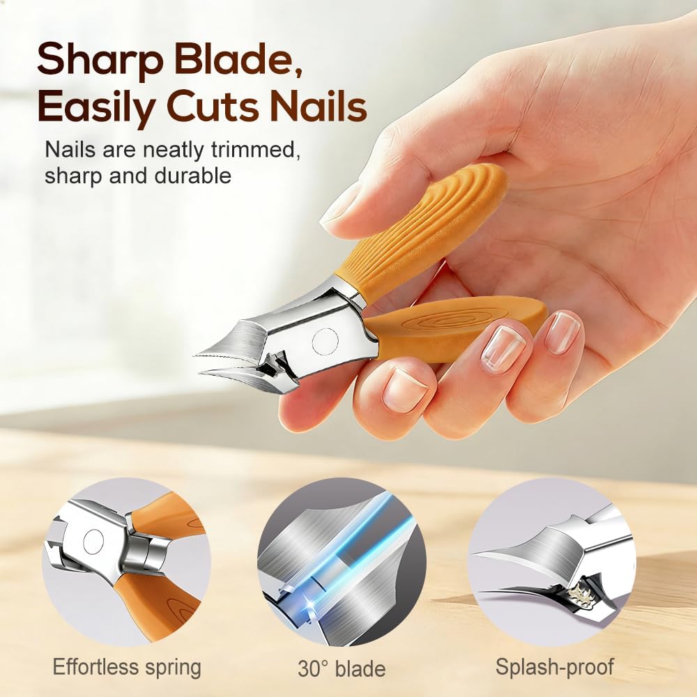 Wide Jaw Opening Anti-Splash Slanted Nail Clipper, Curved Blades for Ingrown & Thick Nails, Ergonomic Fingernail Toenail Clippers for Home e Comb