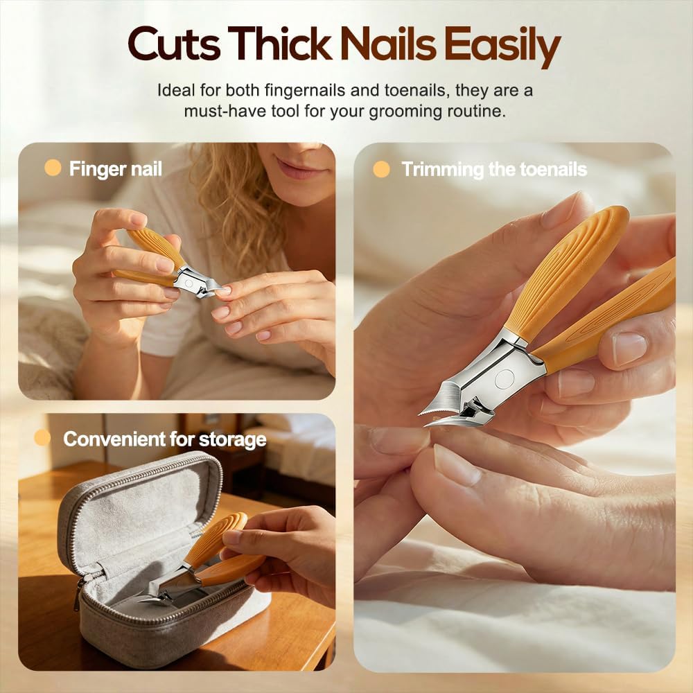 Wide Jaw Opening Anti-Splash Slanted Nail Clipper, Curved Blades for Ingrown & Thick Nails, Ergonomic Fingernail Toenail Clippers for Home e Comb