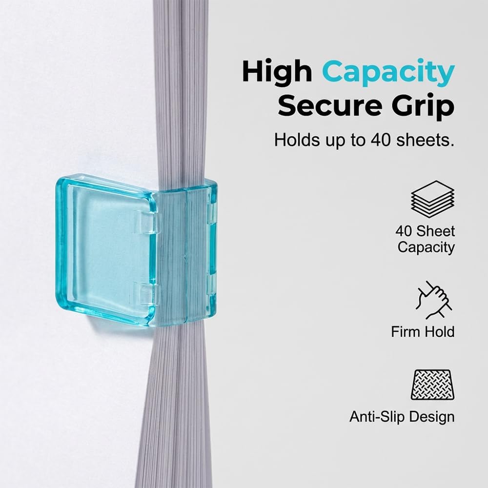 Clip-on Bookmarks – 30 Pack Transparent Color Push Paper Clips with Storage Box, Reusable Plastic Paper Clamps for Books, Study Notes, Office Documents Random