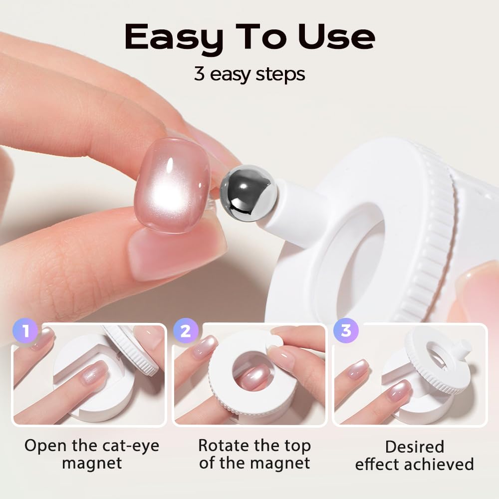 2026 New Rotating Cat Eye Magnet, Beginner-Friendly Nail Tool with Magnetic Force, Easy DIY Glossy Cat Eye Effect Pink - Steel Ball