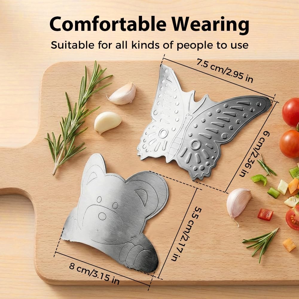 Stainless Steel Finger Guard, 2026 Upgrade Finger Protector for Cutting, Cute Butterfly & Bear Styles Safe Slicing Tool for Chopping Dicing Kitchen Food Prep Butterfly-2PCS