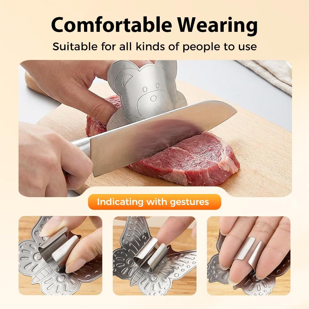 Stainless Steel Finger Guard, 2026 Upgrade Finger Protector for Cutting, Cute Butterfly & Bear Styles Safe Slicing Tool for Chopping Dicing Kitchen Food Prep Butterfly-2PCS