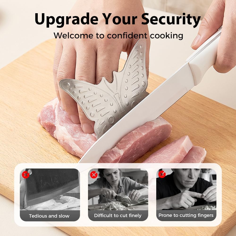 Stainless Steel Finger Guard, 2026 Upgrade Finger Protector for Cutting, Cute Butterfly & Bear Styles Safe Slicing Tool for Chopping Dicing Kitchen Food Prep Butterfly-2PCS