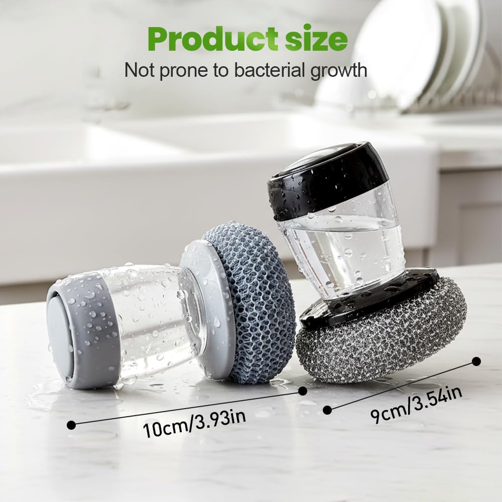 Dish Brh with Soap Dispenser, Soap Dispensing Dish Brh - with PET/Steel Wire Bristles, Kitchen Scrub Brh for Dishes Pots Pans Sinks PET Head