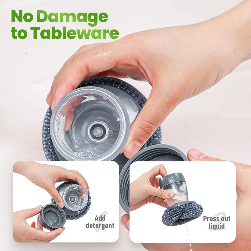 Dish Brh with Soap Dispenser, Soap Dispensing Dish Brh - with PET/Steel Wire Bristles, Kitchen Scrub Brh for Dishes Pots Pans Sinks PET Head