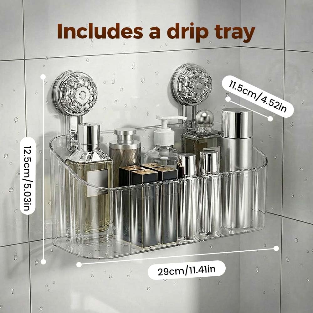 Bathroom Suction Storage Box, 2026 New No-Drill Large Capacity Strong Load-Bearing Suction Cup Storage Rack with Drain Holes, Removable Shower Caddy for Bathroom Kitchen Gray
