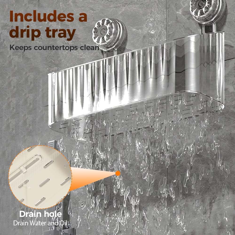 Bathroom Suction Storage Box, 2026 New No-Drill Large Capacity Strong Load-Bearing Suction Cup Storage Rack with Drain Holes, Removable Shower Caddy for Bathroom Kitchen Gray