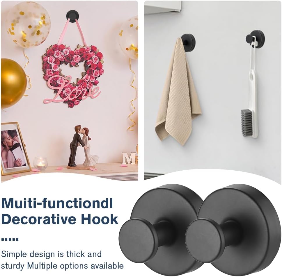Suction Cup Hooks for Wreaths on Glass, 2025 New Model No-Drill Suction Cup Hook, Suction Cup Hooks Wreath Hangers, Metal Hook for Showers, Bathrooms, Window Glass, Door, and Wall Gold 2PCS