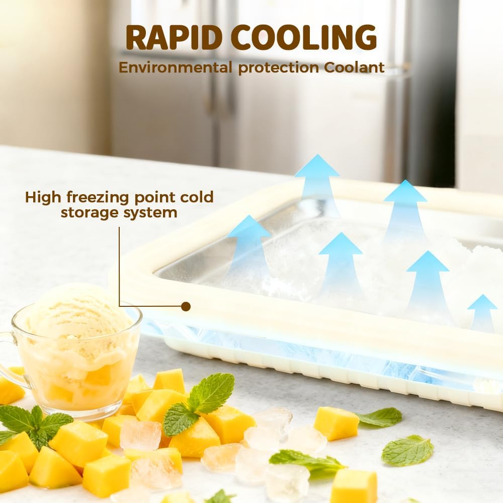 Rolled Ice Cream Maker Kit, 2026 New Stainless Steel Freeze Plate with 2 Scrapers, DIY Stir Fried Ice Cream Tray for Homemade Desserts, Perfect for Family Fun & Parties White