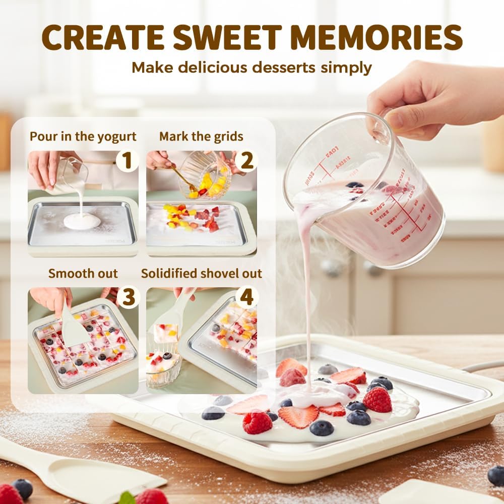 Rolled Ice Cream Maker Kit, 2026 New Stainless Steel Freeze Plate with 2 Scrapers, DIY Stir Fried Ice Cream Tray for Homemade Desserts, Perfect for Family Fun & Parties White