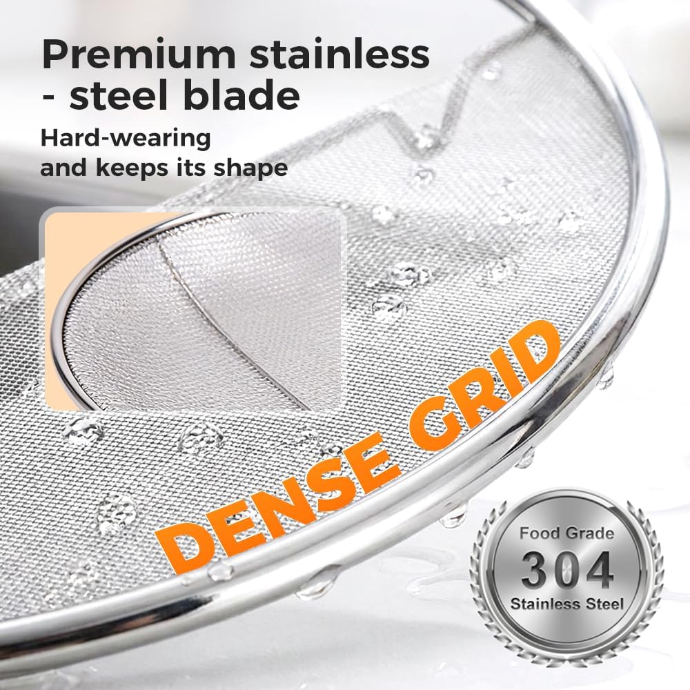 Stainless Steel Grease Splatter Guard, Large Fine Mesh Splatter Screen with Comfort Handle for Frying Pans & Cooking Pots, Fine Mesh Cover, Shield from Grease & Oil Large