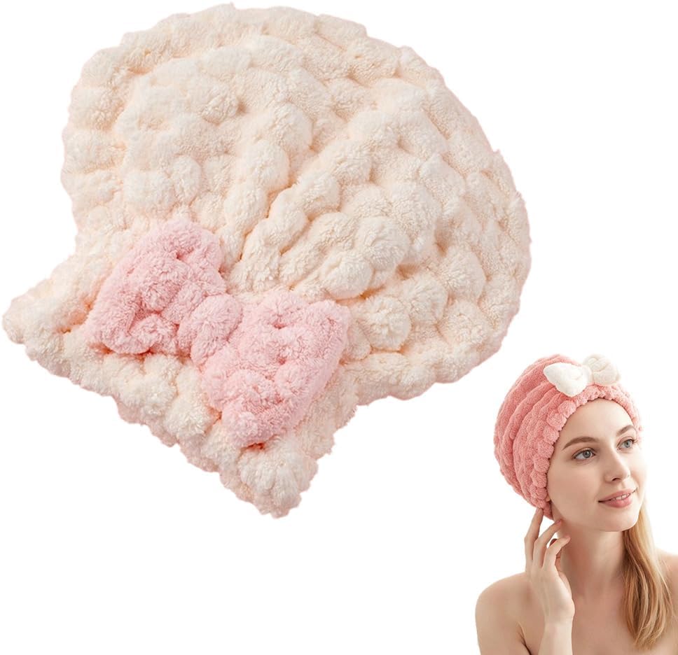Super Absorbent Hair Towel Wrap for Women, 2026 Upgraded Microfiber Hair Towel, Quick Drying, Soft & Lightweight, Hair Turban Wrap with Bow for Wet Hair White