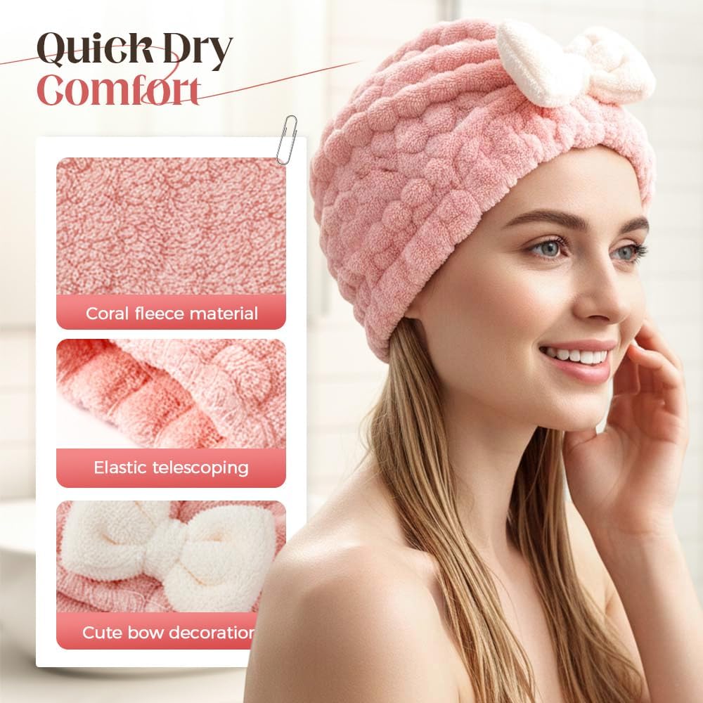 Super Absorbent Hair Towel Wrap for Women, 2026 Upgraded Microfiber Hair Towel, Quick Drying, Soft & Lightweight, Hair Turban Wrap with Bow for Wet Hair White