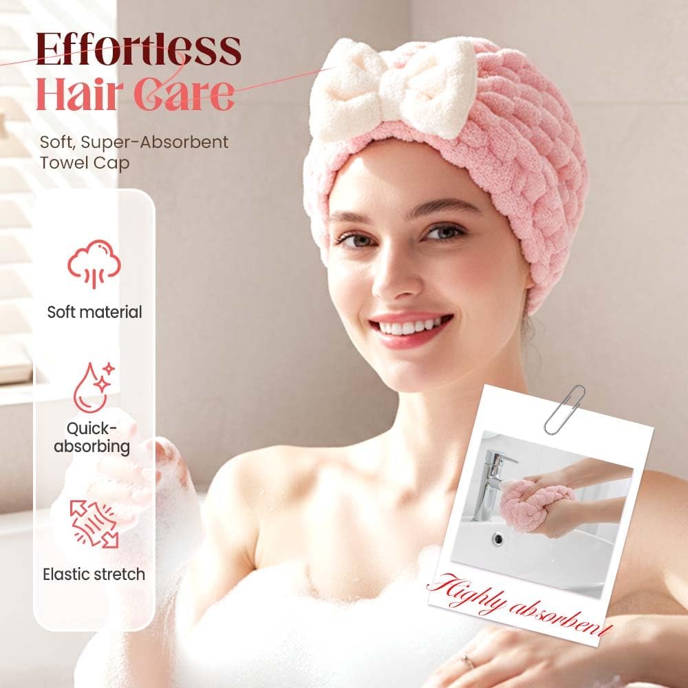 Super Absorbent Hair Towel Wrap for Women, 2026 Upgraded Microfiber Hair Towel, Quick Drying, Soft & Lightweight, Hair Turban Wrap with Bow for Wet Hair White