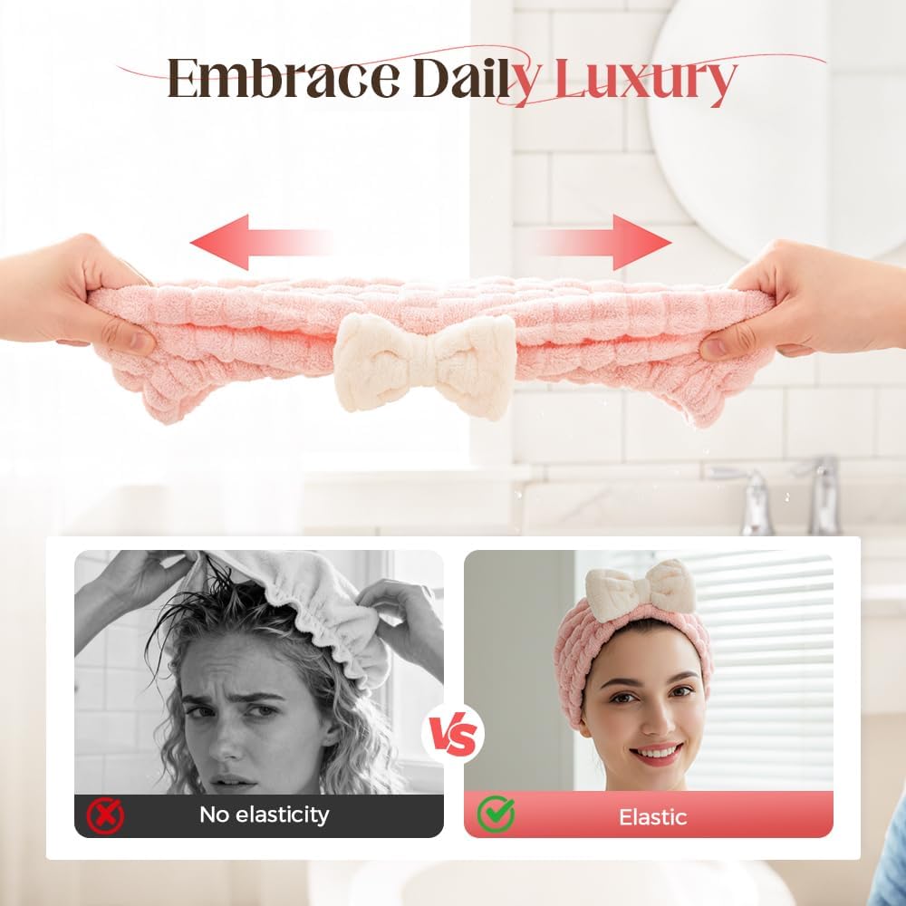 Super Absorbent Hair Towel Wrap for Women, 2026 Upgraded Microfiber Hair Towel, Quick Drying, Soft & Lightweight, Hair Turban Wrap with Bow for Wet Hair White