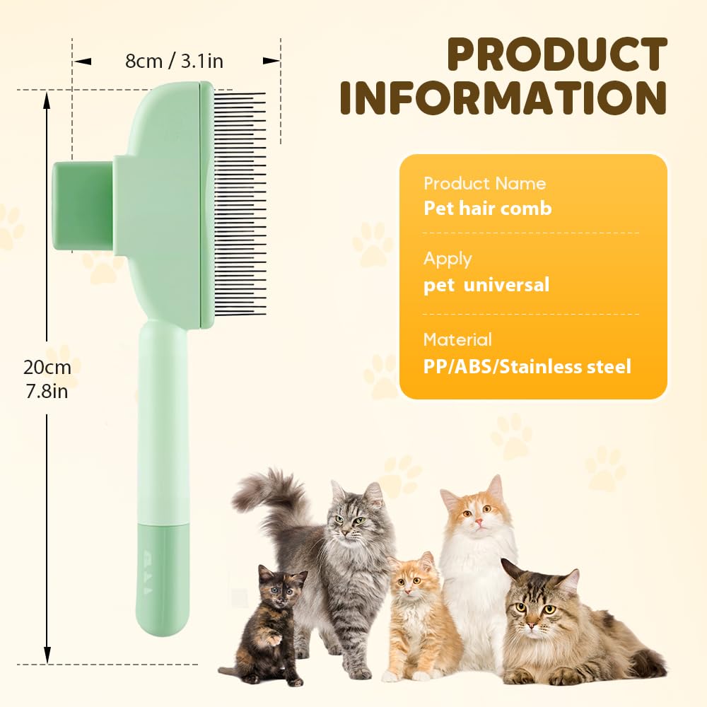 2-in-1 Pet Grooming Brh, Magic Pet Hair Remover Comb with Self-Cleaning Button for Dogs & Cats, Shedding Brh for Long/Short Hair, Home & Furniture Fur Removal Tool Green + Yellow