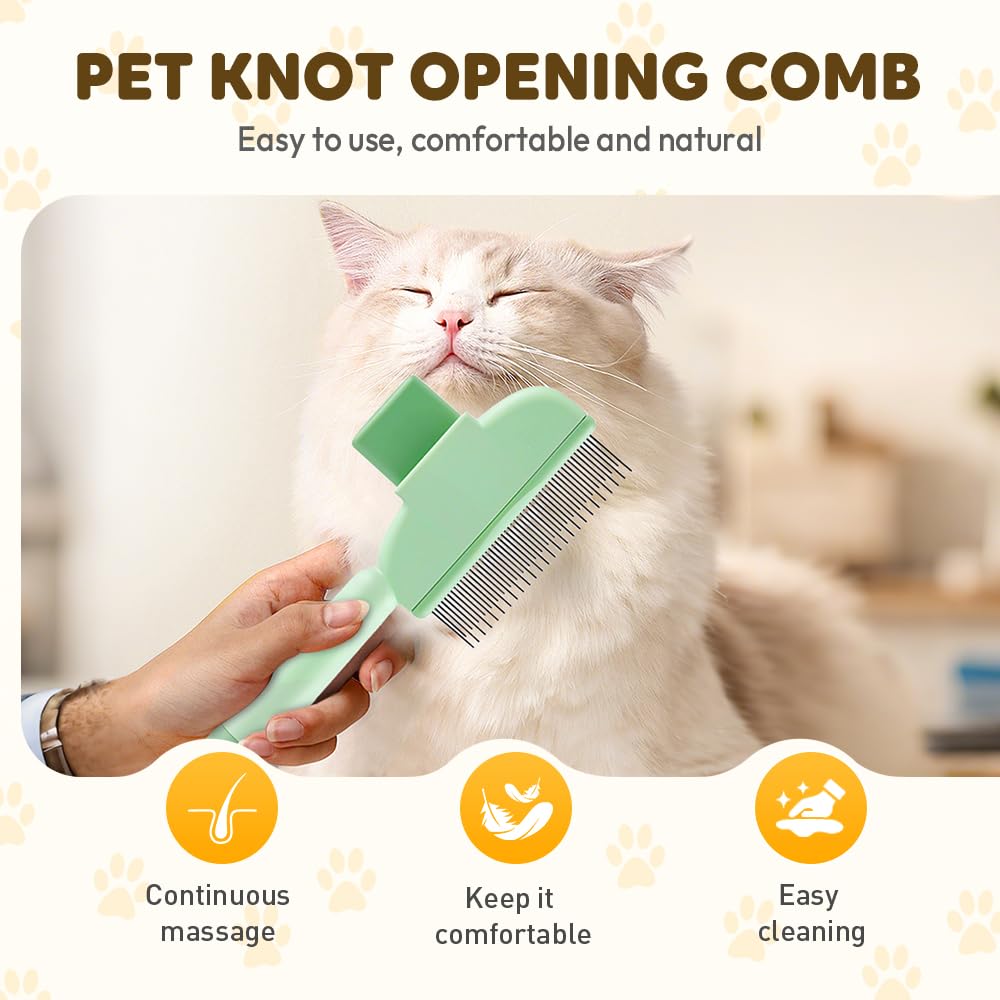 2-in-1 Pet Grooming Brh, Magic Pet Hair Remover Comb with Self-Cleaning Button for Dogs & Cats, Shedding Brh for Long/Short Hair, Home & Furniture Fur Removal Tool Green + Yellow