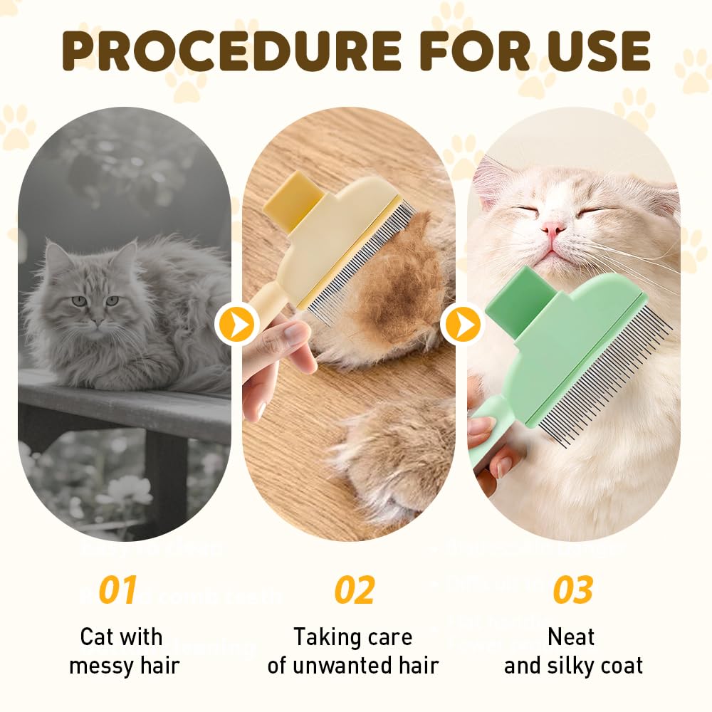 2-in-1 Pet Grooming Brh, Magic Pet Hair Remover Comb with Self-Cleaning Button for Dogs & Cats, Shedding Brh for Long/Short Hair, Home & Furniture Fur Removal Tool Green + Yellow
