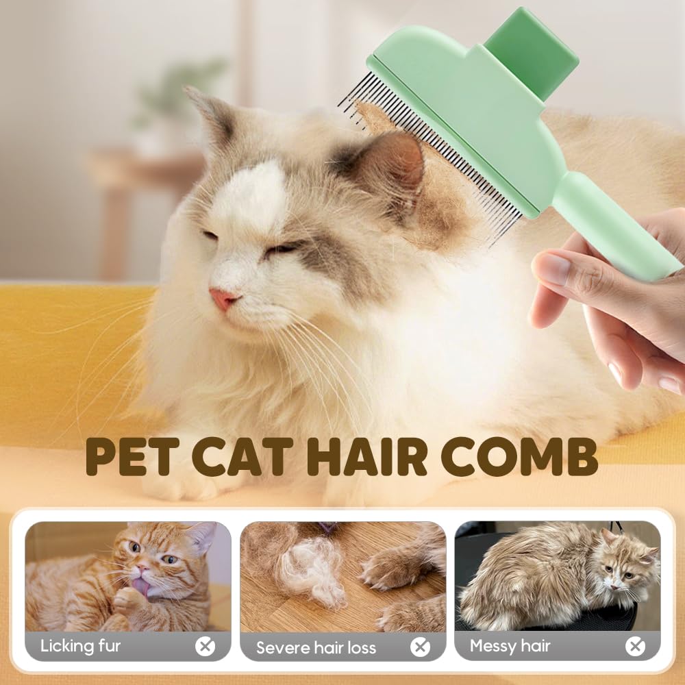 2-in-1 Pet Grooming Brh, Magic Pet Hair Remover Comb with Self-Cleaning Button for Dogs & Cats, Shedding Brh for Long/Short Hair, Home & Furniture Fur Removal Tool Green + Yellow