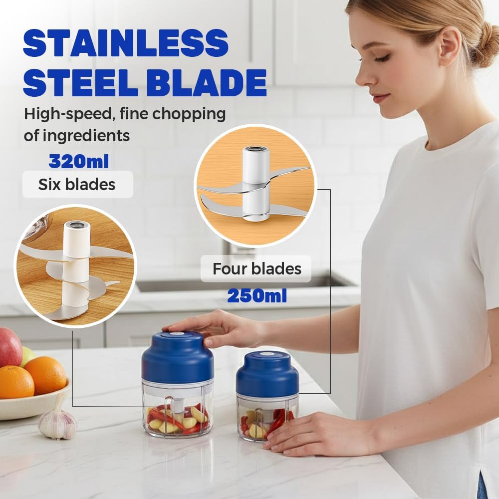 2026 Upgrade Electric Garlic Chopper, Mini Portable B Charging Food Processor & Vegetable Chopper, Veggie Grinder for Garlic, Onion, Nuts, Herbs Green, 250ml