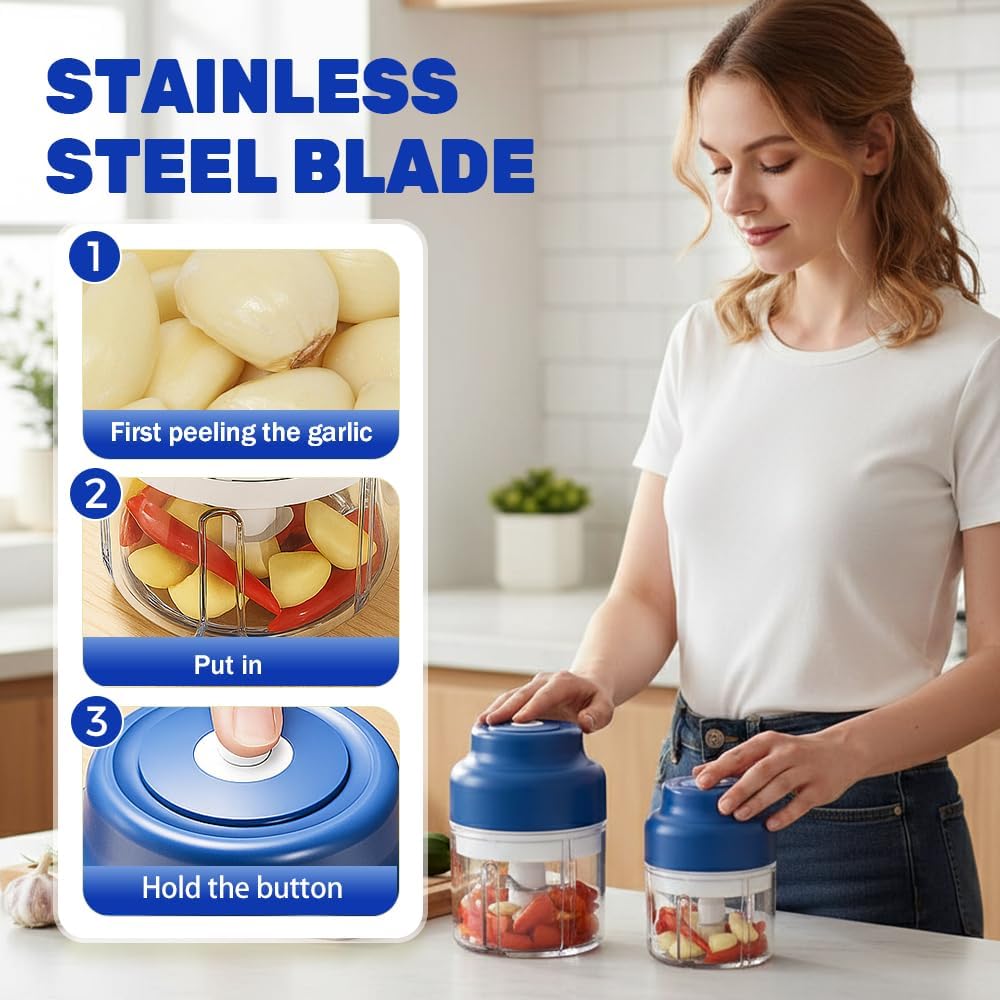 2026 Upgrade Electric Garlic Chopper, Mini Portable B Charging Food Processor & Vegetable Chopper, Veggie Grinder for Garlic, Onion, Nuts, Herbs Green, 250ml