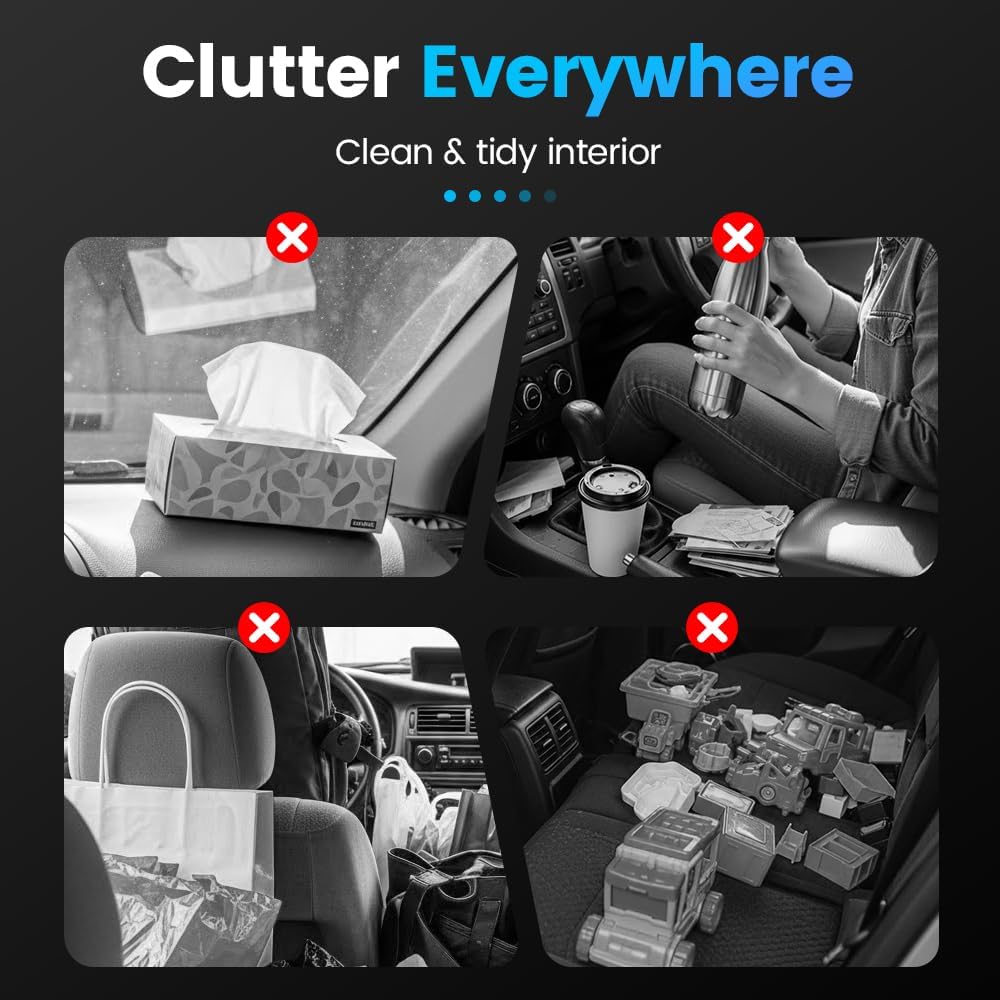 Car Backseat Organizer 3-in-1 Multifunctional Car Back Seat Storage Box with Drink Cup Holder Tissue Box Trash Bin & Hooks, Back Seat Car Organizer for Hold Phones,Drinks, and Handbags Black