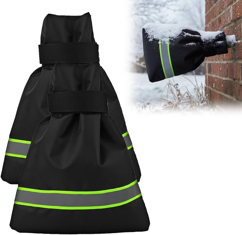 Outdoor Faucet Covers for Winter Freeze Protection, 9.8" x 6.3" Reable Waterproof Insulated Spigot Covers, Easy-toe Hose Bib Socks for Outdoor Faucets, Pipes & Spigots Green, 2 PCS