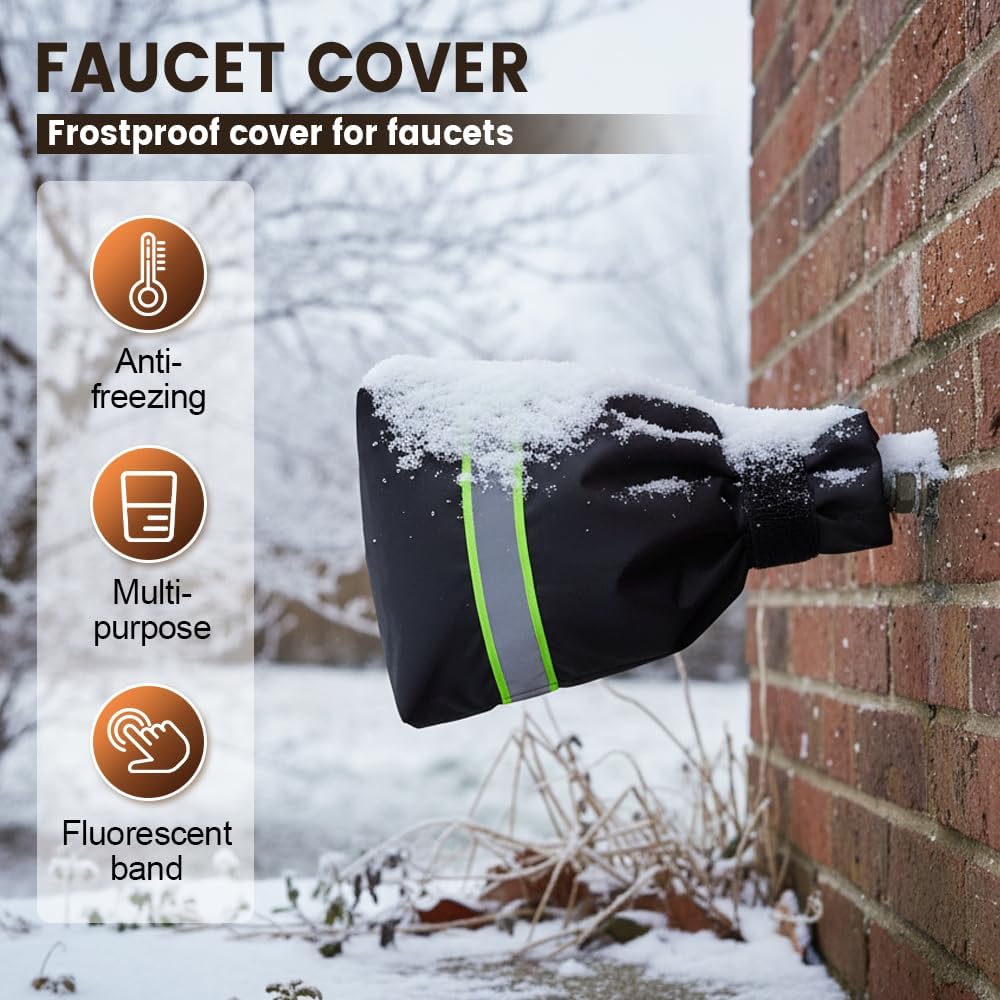 Outdoor Faucet Covers for Winter Freeze Protection, 9.8" x 6.3" Reable Waterproof Insulated Spigot Covers, Easy-toe Hose Bib Socks for Outdoor Faucets, Pipes & Spigots Green, 2 PCS