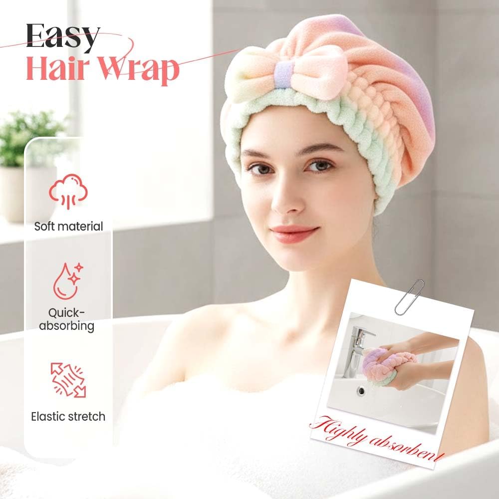2Pcs Super Absorbent Hair Towel Wrap for Wet Hair, Microfiber Hair Drying Caps, Soft and Fast Drying Hair Towel for Home Kit