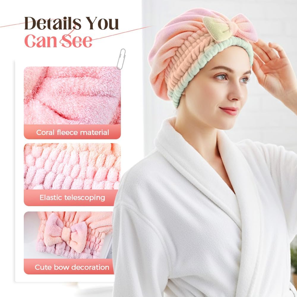 2Pcs Super Absorbent Hair Towel Wrap for Wet Hair, Microfiber Hair Drying Caps, Soft and Fast Drying Hair Towel for Home Kit
