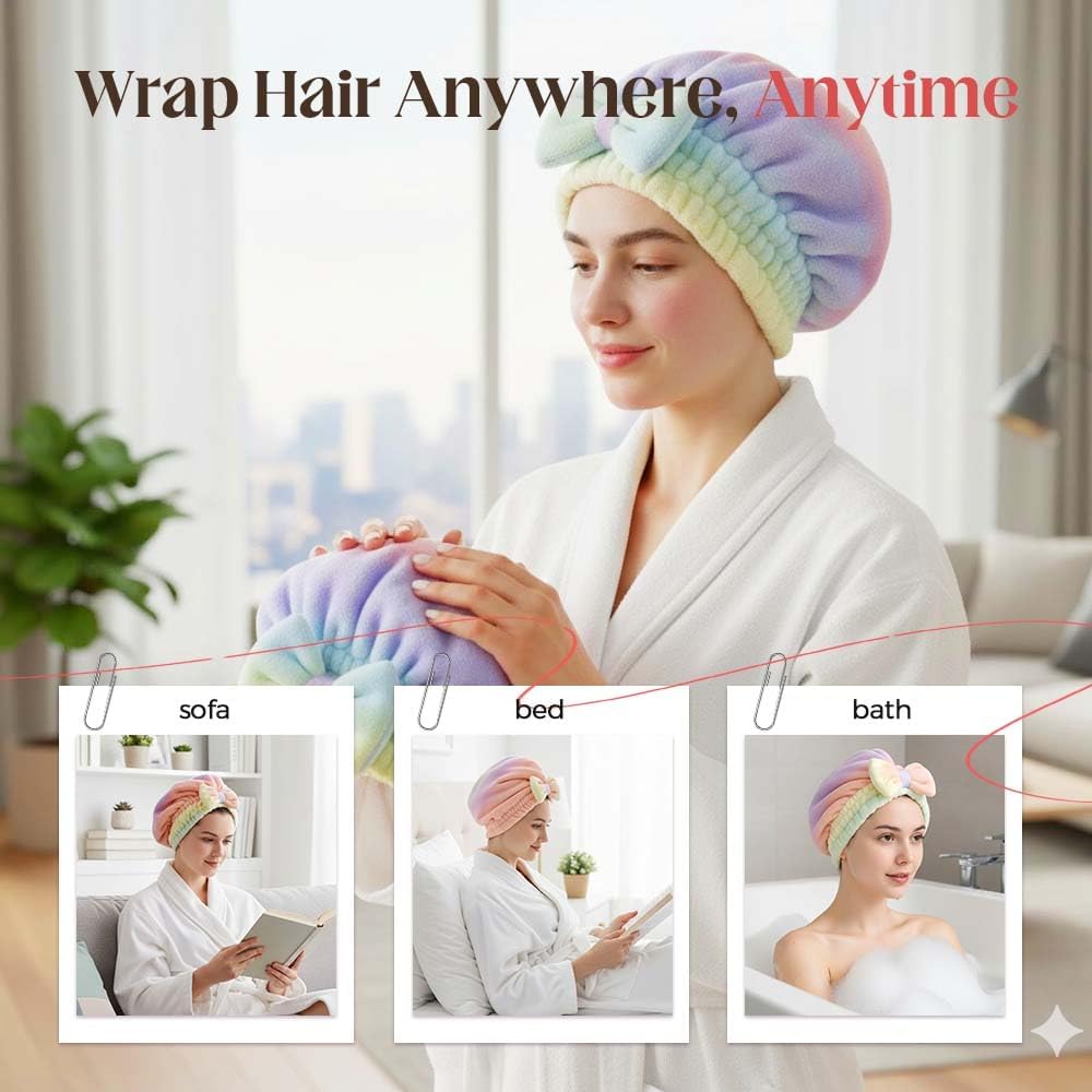 2Pcs Super Absorbent Hair Towel Wrap for Wet Hair, Microfiber Hair Drying Caps, Soft and Fast Drying Hair Towel for Home Kit