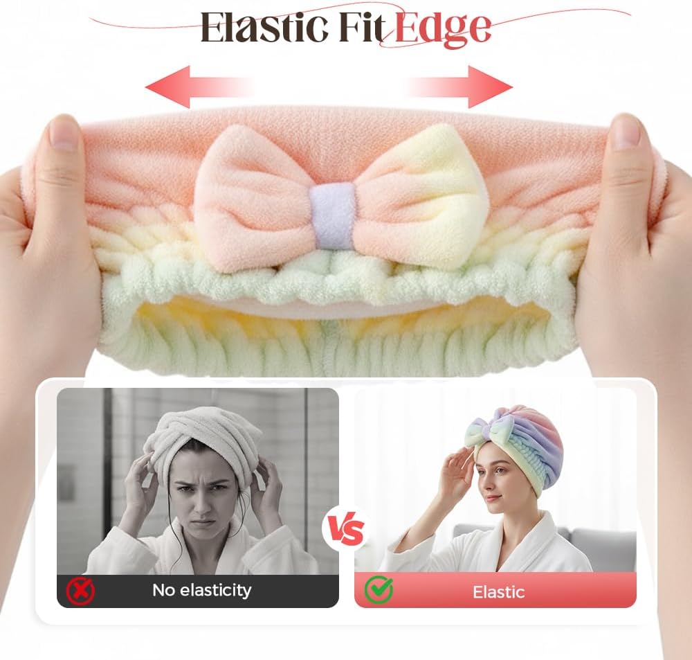 2Pcs Super Absorbent Hair Towel Wrap for Wet Hair, Microfiber Hair Drying Caps, Soft and Fast Drying Hair Towel for Home Kit