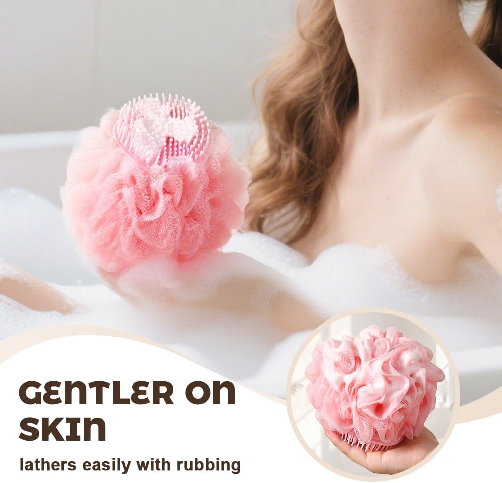 Super Soft Sunflower Bath Ball, 2025 New 2-in-1 Sunflower Bath Ball with Sponge Cleaning Brh, Mesh Bath Sponge for Women Men Shower Pink+Blue