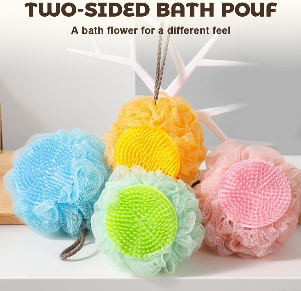 Super Soft Sunflower Bath Ball, 2025 New 2-in-1 Sunflower Bath Ball with Sponge Cleaning Brh, Mesh Bath Sponge for Women Men Shower Pink+Blue