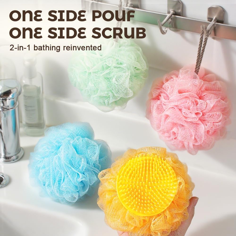 Super Soft Sunflower Bath Ball, 2025 New 2-in-1 Sunflower Bath Ball with Sponge Cleaning Brh, Mesh Bath Sponge for Women Men Shower Pink+Blue