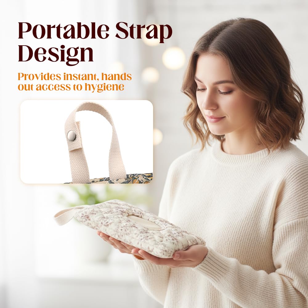 2 PCS Floral Quilted Baby Wipe Holder Pouch with Strap, Reable Portable Wipes Case for Stroller & Diaper Bag, Leak-Proof Travel Wipes Dispenser with Floral Pattern Mix