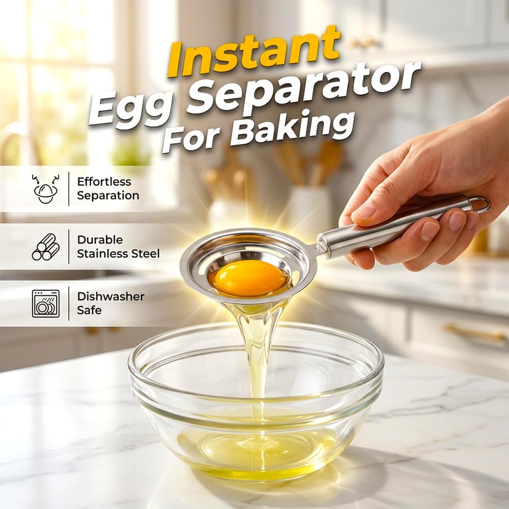 Egg Yolk Separator, Stainless Steel Egg Yolk Separation Tool, Egg Sifting Filter Divider with Hook for Baking & Cooking Kitchen Gadget 1PC