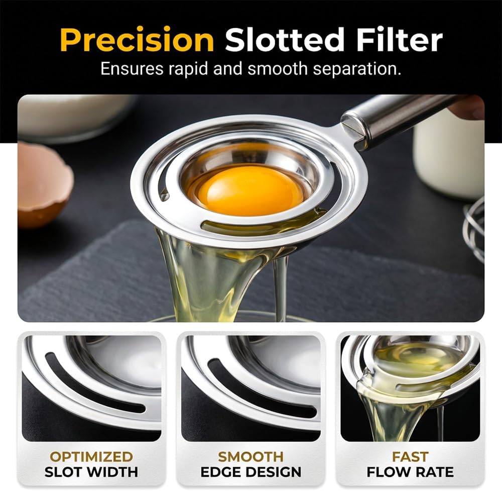 Egg Yolk Separator, Stainless Steel Egg Yolk Separation Tool, Egg Sifting Filter Divider with Hook for Baking & Cooking Kitchen Gadget 1PC
