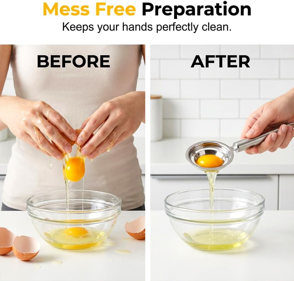 Egg Yolk Separator, Stainless Steel Egg Yolk Separation Tool, Egg Sifting Filter Divider with Hook for Baking & Cooking Kitchen Gadget 1PC
