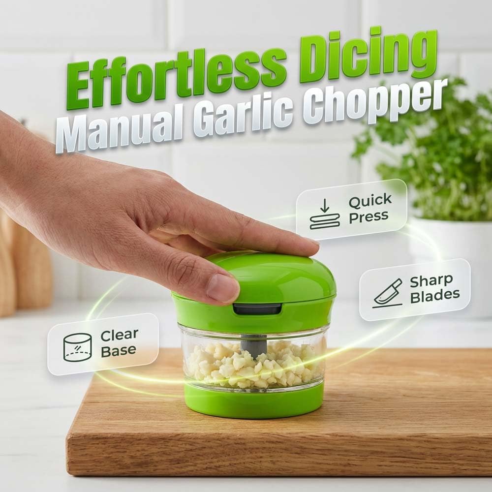 Mini Garlic Chopper and Press with Storage Container, Manual Garlic Mincer Crher Cutter, Premium Stainless Steel Blades, Handheld Compact Kitchen Gadget for Garlic, Ginger & Small Herbs 3PCS