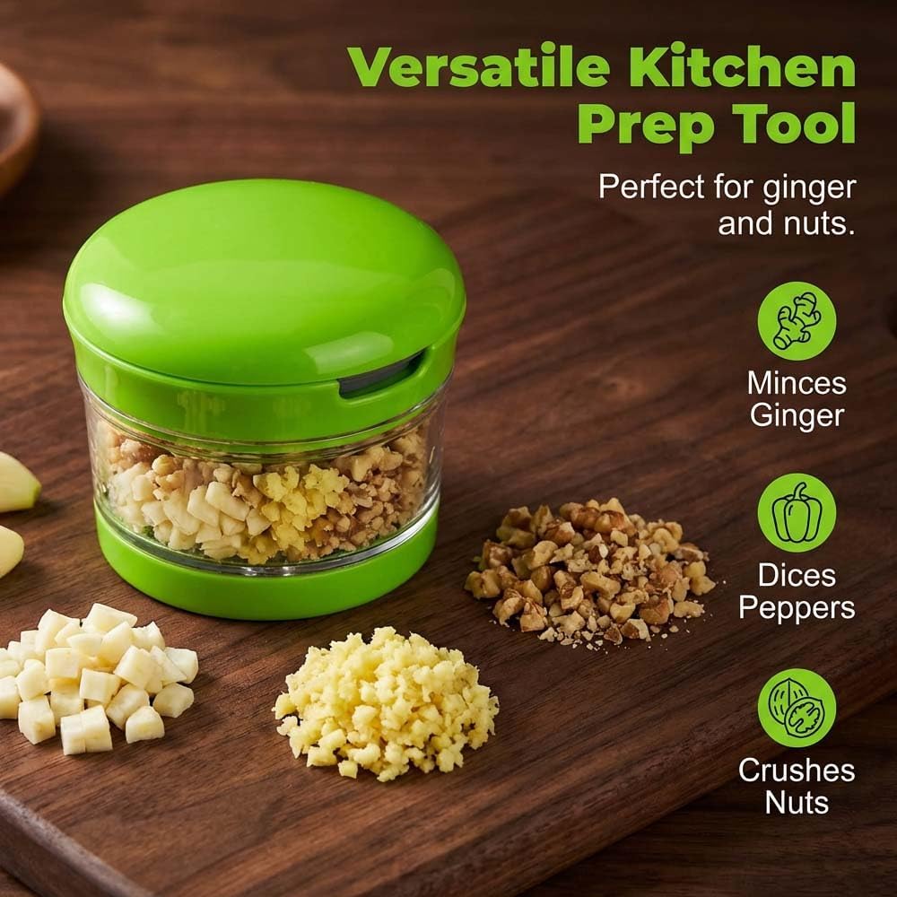 Mini Garlic Chopper and Press with Storage Container, Manual Garlic Mincer Crher Cutter, Premium Stainless Steel Blades, Handheld Compact Kitchen Gadget for Garlic, Ginger & Small Herbs 3PCS